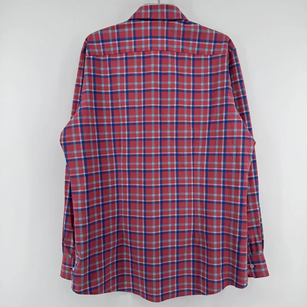 Mizzen + Main Button Down Mens XL Red Plaid Trim Fit Performance Stretch Shirt